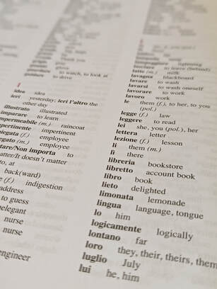 Page of Italian-English glossary words